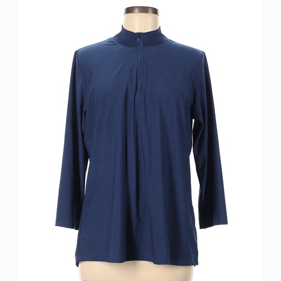 La Mer Luxe Top Women L Blue Navy 1/4 Zip Shirt Tunic Long Slv Athleisure NWOTPr - Picture 2 of 9